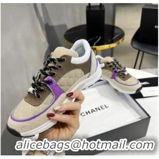 Good Product Chanel Suede & Mesh Wool Sneakers G38299 Khaki/Purple