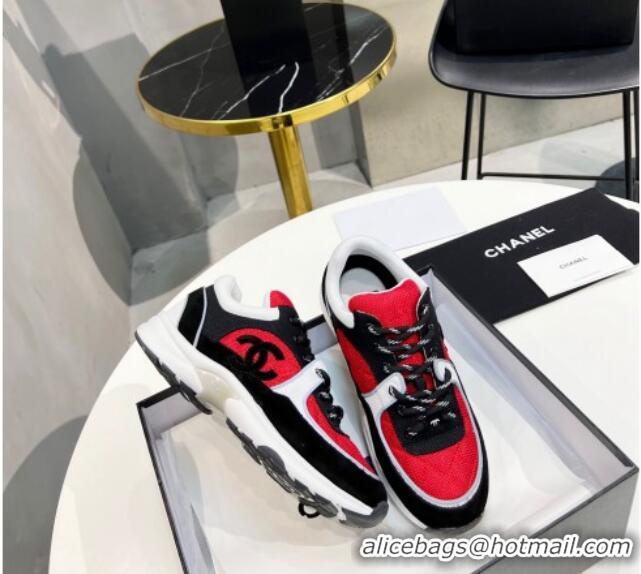 New Style Chanel Suede & Mesh Sneakers G38299 Red/Black