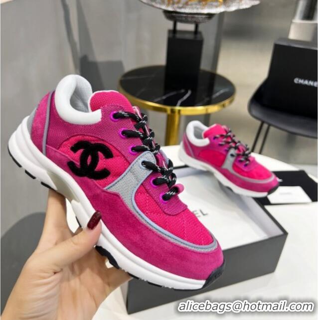 Perfect Chanel Suede & Mesh Sneakers G38299 Hot Pink