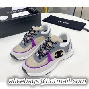 Stylish Chanel Suede & Mesh Sneakers G38299 Gray/Purple