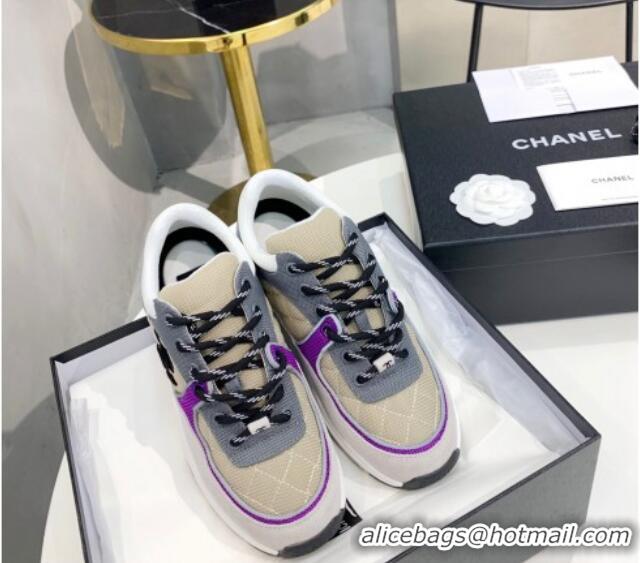 Stylish Chanel Suede & Mesh Sneakers G38299 Gray/Purple