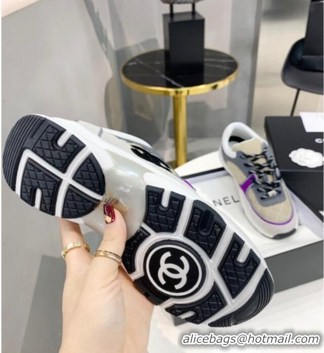 Stylish Chanel Suede & Mesh Sneakers G38299 Gray/Purple