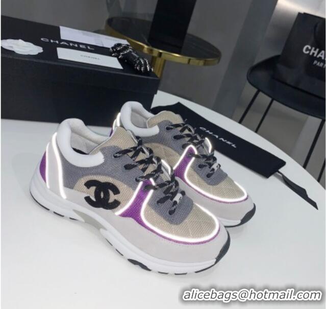 Stylish Chanel Suede & Mesh Sneakers G38299 Gray/Purple