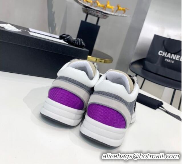 Stylish Chanel Suede & Mesh Sneakers G38299 Gray/Purple