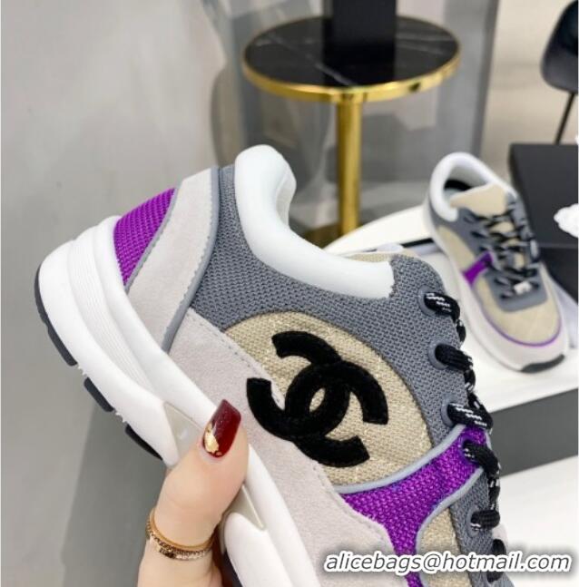 Stylish Chanel Suede & Mesh Sneakers G38299 Gray/Purple