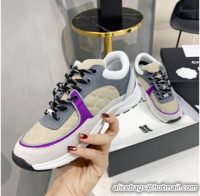 Stylish Chanel Suede & Mesh Sneakers G38299 Gray/Purple