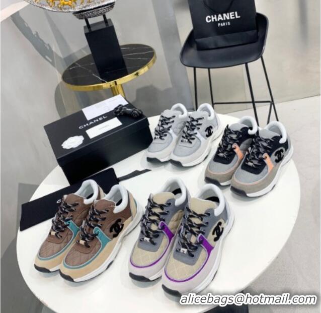 AAAAA Chanel Suede & Mesh Sneakers G38299 Gray/Orange