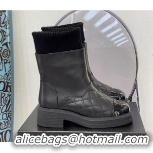 Top Quality Chanel Lambskin & Knit Ankle Boots G38185 Black