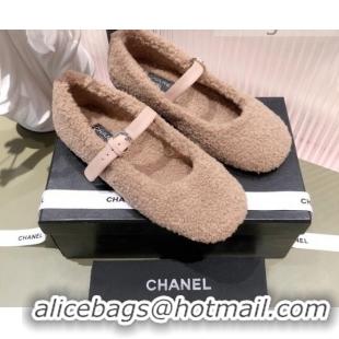 Super Quality Chanel Shearling Mary Janes Flats 112221 Brown