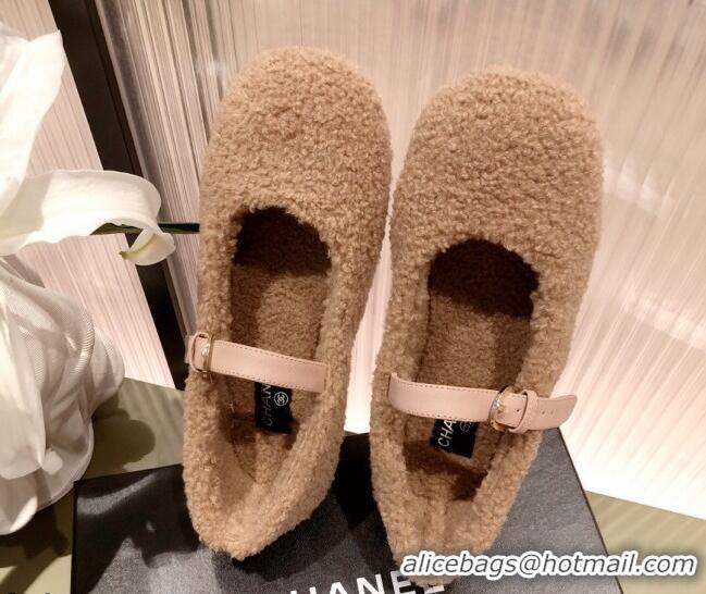 Super Quality Chanel Shearling Mary Janes Flats 112221 Brown