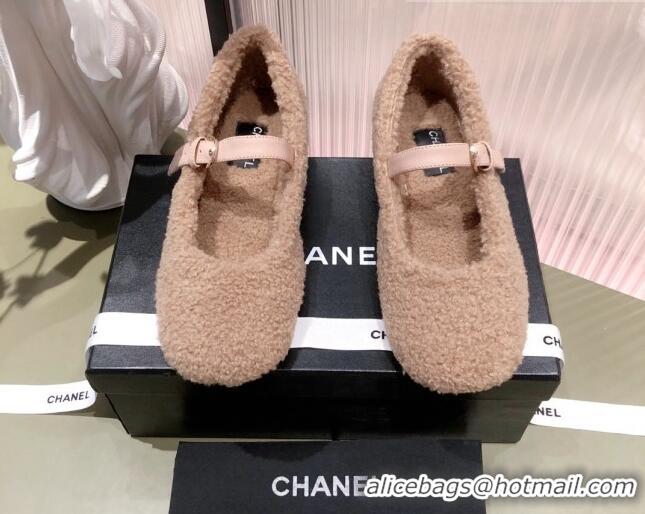 Super Quality Chanel Shearling Mary Janes Flats 112221 Brown