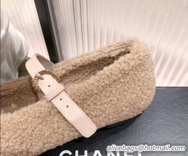 Super Quality Chanel Shearling Mary Janes Flats 112221 Brown