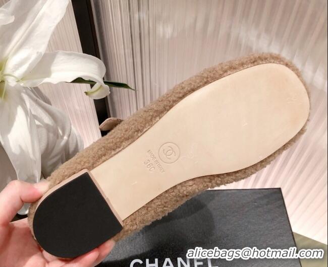 Super Quality Chanel Shearling Mary Janes Flats 112221 Brown