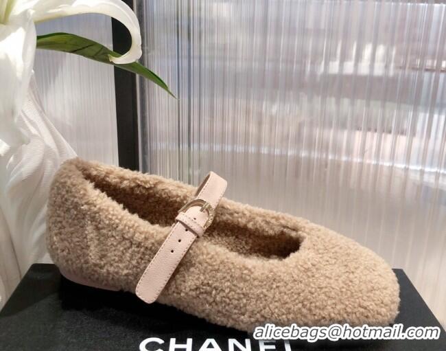 Super Quality Chanel Shearling Mary Janes Flats 112221 Brown