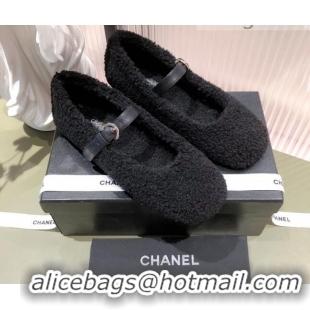 Best Price Chanel Shearling Mary Janes Flats 112221 Black