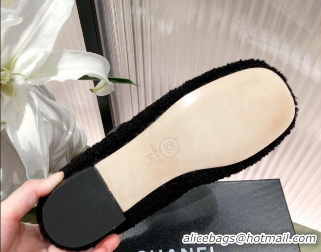 Best Price Chanel Shearling Mary Janes Flats 112221 Black