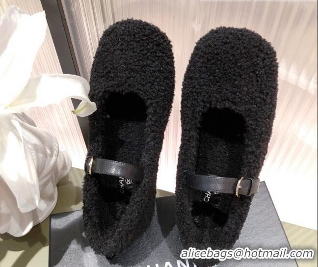 Best Price Chanel Shearling Mary Janes Flats 112221 Black