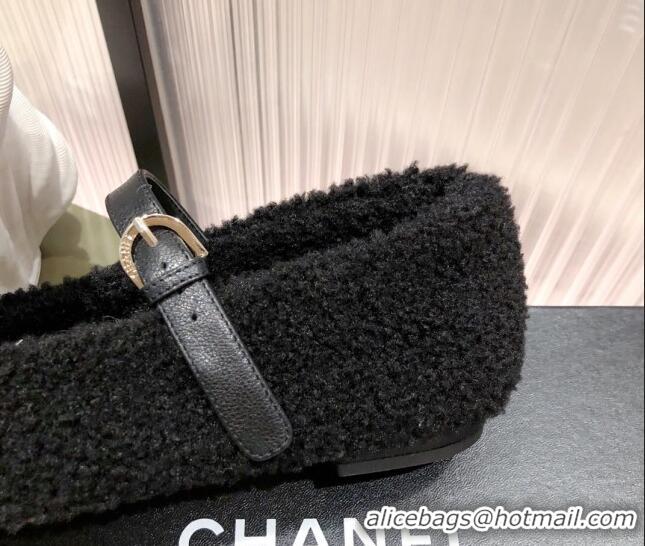 Best Price Chanel Shearling Mary Janes Flats 112221 Black