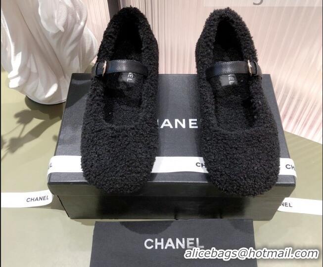 Best Price Chanel Shearling Mary Janes Flats 112221 Black