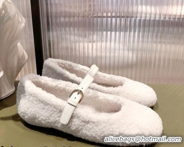 Top Quality Chanel Shearling Mary Janes Flats 112221 White