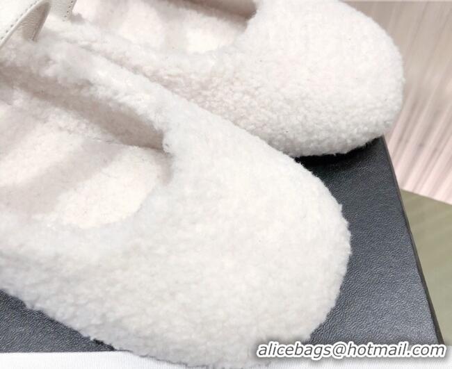 Top Quality Chanel Shearling Mary Janes Flats 112221 White