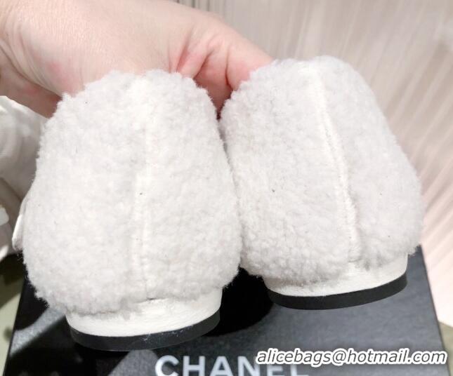 Top Quality Chanel Shearling Mary Janes Flats 112221 White