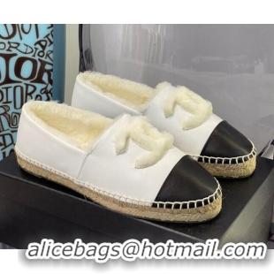 Duplicate Chanel Leather Wool Espadrilles 112224 White