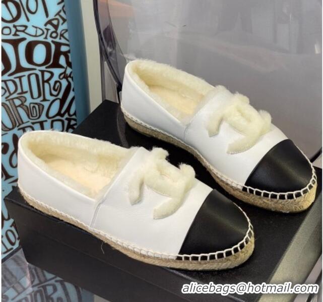 Duplicate Chanel Leather Wool Espadrilles 112224 White