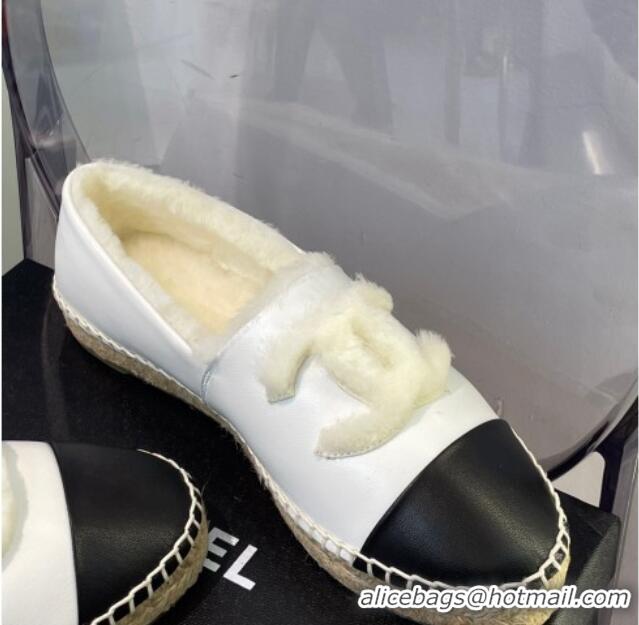 Duplicate Chanel Leather Wool Espadrilles 112224 White