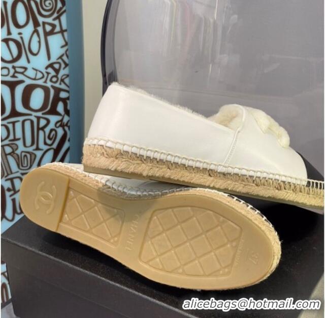 Duplicate Chanel Leather Wool Espadrilles 112224 White