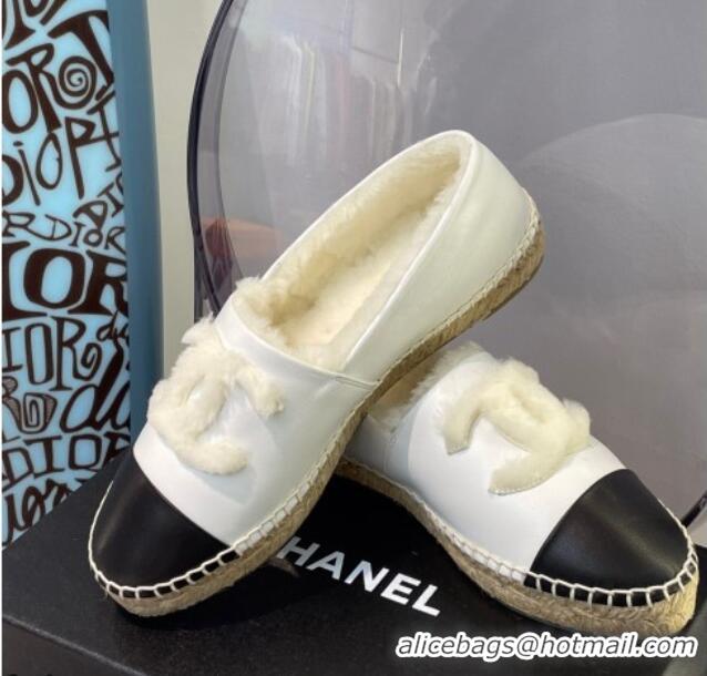 Duplicate Chanel Leather Wool Espadrilles 112224 White