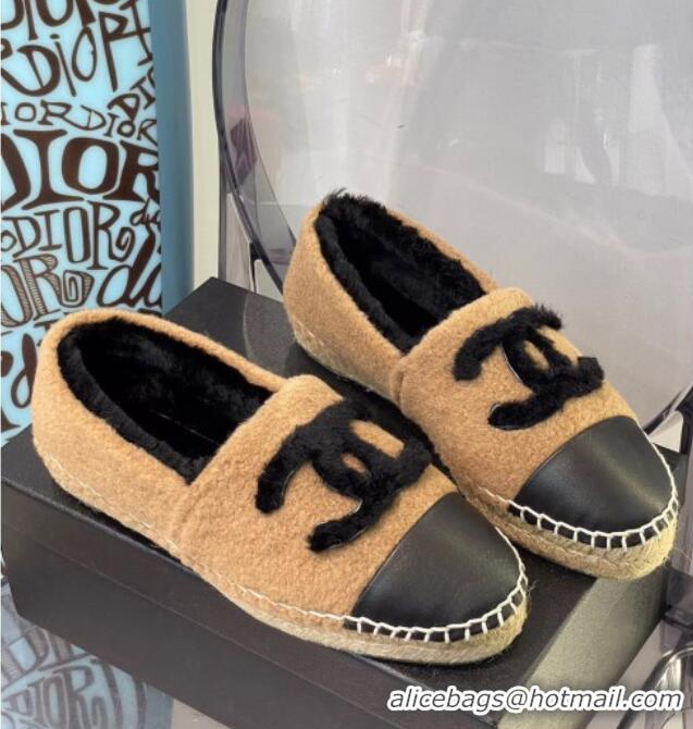 Discount Chanel Shearling Wool Espadrilles 112224 Brown/Black