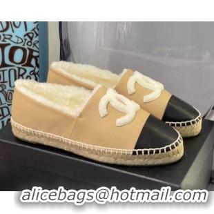 Discount Chanel Leather Wool Espadrilles 112226 Beige/White