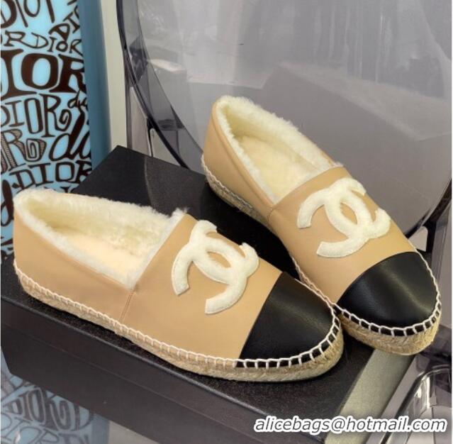 Discount Chanel Leather Wool Espadrilles 112226 Beige/White