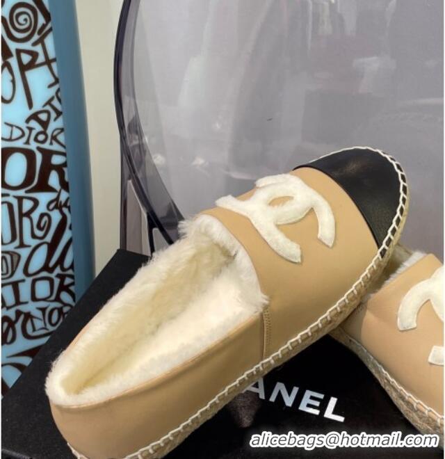 Discount Chanel Leather Wool Espadrilles 112226 Beige/White