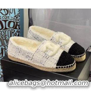 Sophisticated Chanel Tweed Wool Espadrilles 112227 White/Black