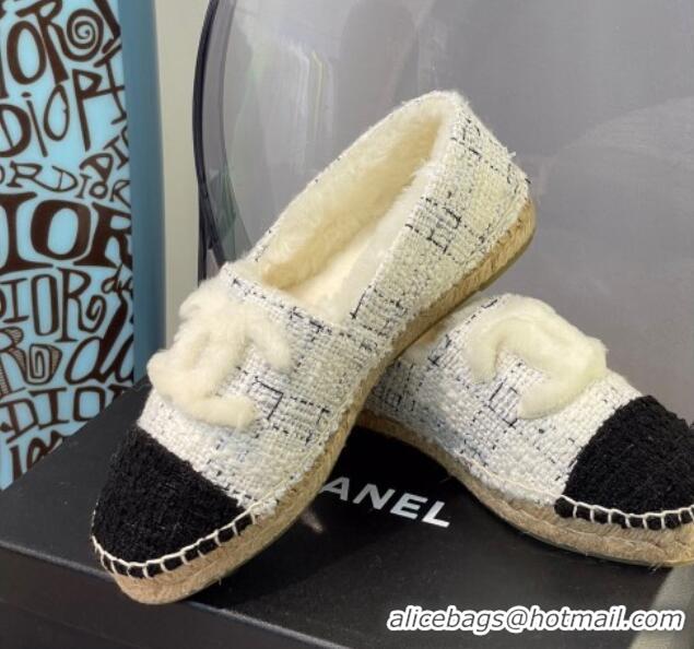 Sophisticated Chanel Tweed Wool Espadrilles 112227 White/Black