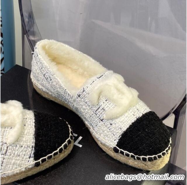 Sophisticated Chanel Tweed Wool Espadrilles 112227 White/Black