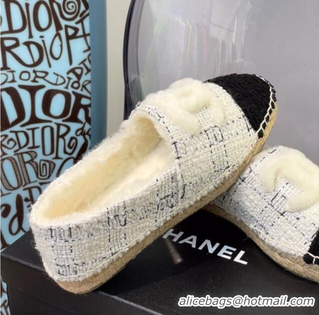 Sophisticated Chanel Tweed Wool Espadrilles 112227 White/Black