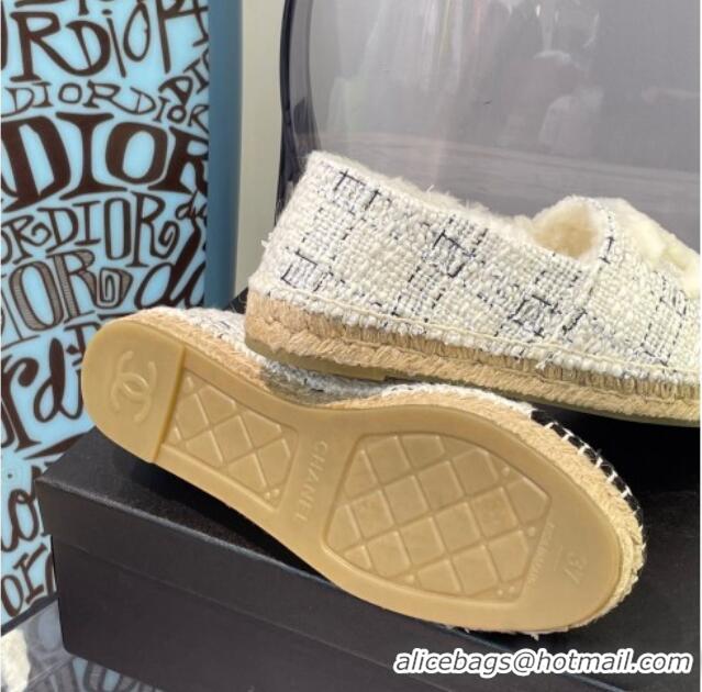 Sophisticated Chanel Tweed Wool Espadrilles 112227 White/Black