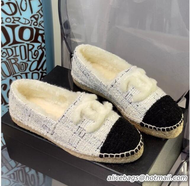 Sophisticated Chanel Tweed Wool Espadrilles 112227 White/Black