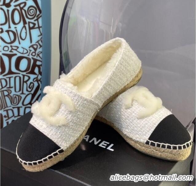 Top Grade Chanel Tweed Wool Espadrilles 112228 White/Black