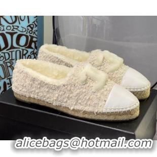 Unique Style Chanel Tweed Wool Espadrilles 112229 Beige/White