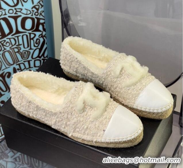 Unique Style Chanel Tweed Wool Espadrilles 112229 Beige/White