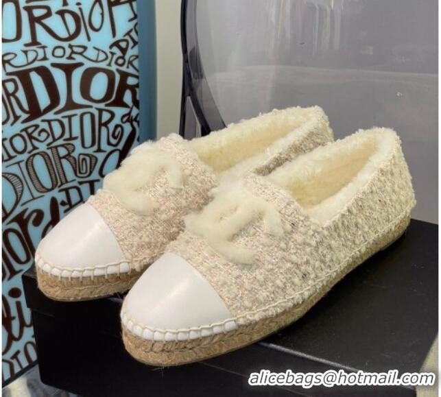 Unique Style Chanel Tweed Wool Espadrilles 112229 Beige/White