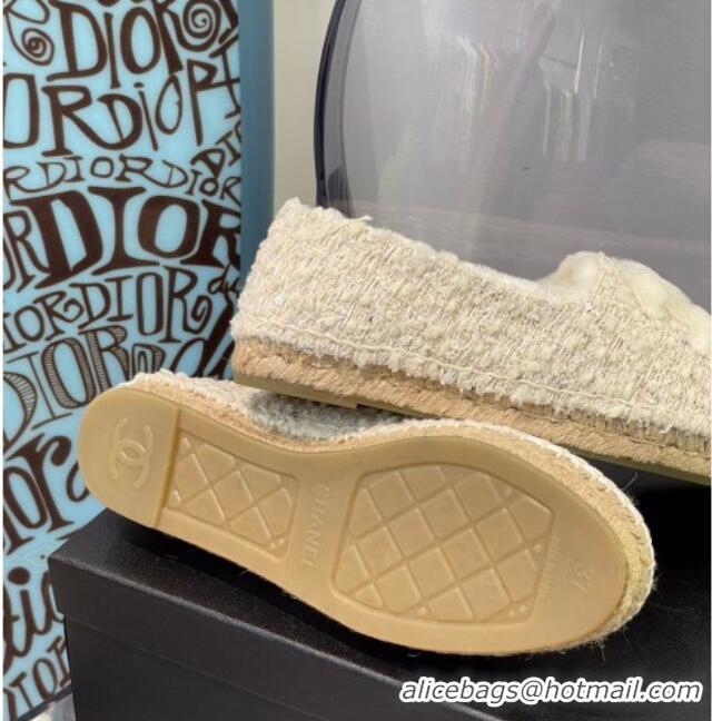 Unique Style Chanel Tweed Wool Espadrilles 112229 Beige/White