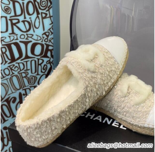 Unique Style Chanel Tweed Wool Espadrilles 112229 Beige/White