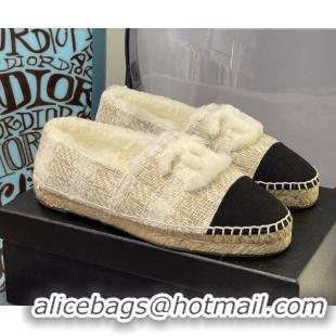 Best Grade Chanel Tweed Wool Espadrilles 112229 Beige/Black