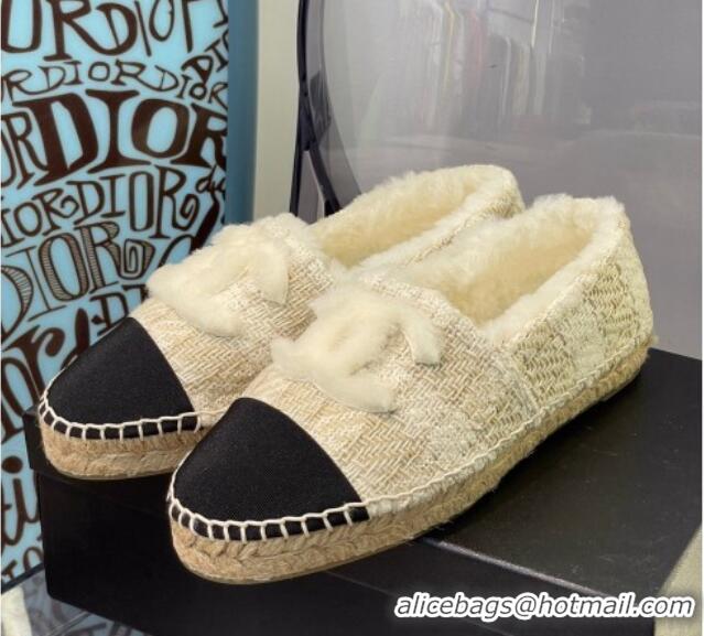 Best Grade Chanel Tweed Wool Espadrilles 112229 Beige/Black