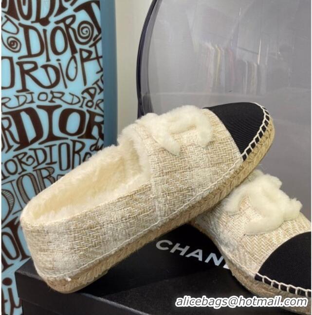 Best Grade Chanel Tweed Wool Espadrilles 112229 Beige/Black